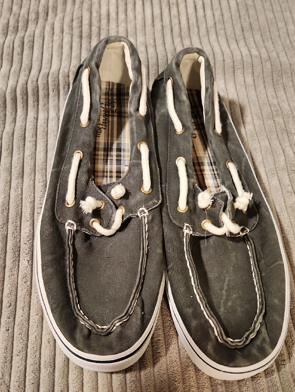 St. John's Bay Gray Canvas Boat Shoes with White Laces